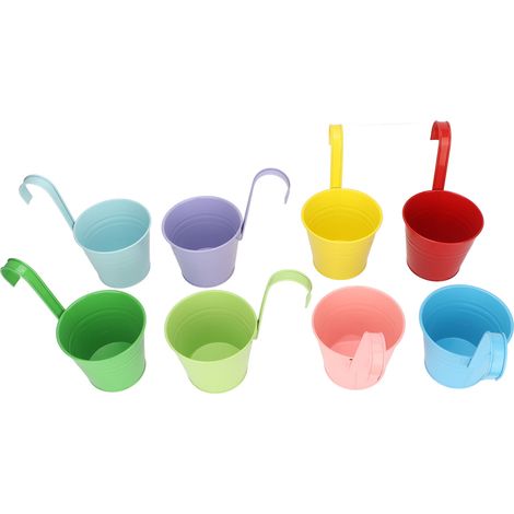 Lot de 8 jardinières suspendues en fer multicolores décoratives avec crochets amovibles 13cm pour balcon rambarde clôture (1/5)
