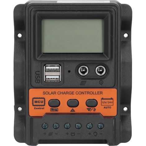 Contrôleur de charge solaire avec écran LCD, double port USB, régulateur de décharge CC 12-24 V, 30 A (1/5)