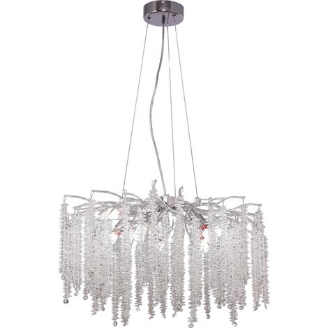 Lustre Suspension Cristal et Métal Argenté 8 x E14 Luminaire Réglable en Hauteur Ø 60 cm - PANGIVO (1/4)