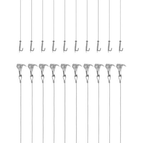 10-teiliges Aufhängeset für Bilderrahmen und Spiegel – 2 m Edelstahlseil (Ø 1,5 mm) – Tragkraft 40 kg – Verstellbare Haken und Schiene inklusive (1/5)
