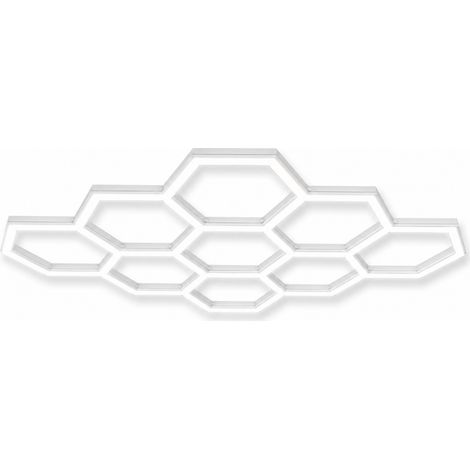 Éclairage Garage LED Hexagonal 304W, Plafonnier LED Nid d’Abeille HC-6635-440, Kit Lampe de Plafond Atelier 38 Tubes LED 44 cm pour Garage, Lavage Auto, Detailing, Car Wash et Showroom Automobile