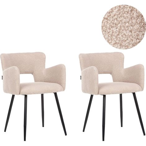 Set of 2 Modern Dining Chairs Boucle Seat with Armrests Tufted Beige Sanilac