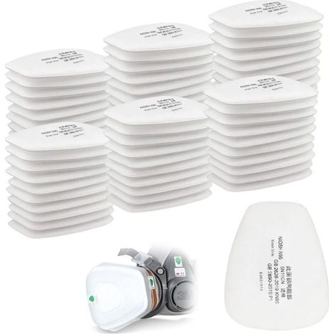 Lot de 60 filtres en coton 3M, filtre pour masque complet, filtre à insertion 5n11 CN, filtre en coton pour filtres 6000, 6200, 6800, 7501, 7502, FF402 (blanc) (1/4)