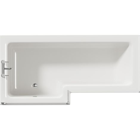 Loire 1700mm Left Hand L Shaped Shower Bath with Bath Screen and Matt Black Front and End Bath Panel (1/5)