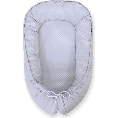Baby Kokon doppelseitiger Laufstall-Wickeltuch Premium BOBONO - Punkte auf grau/grau (1/5)