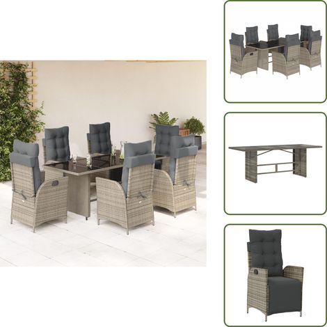 The Living Store Ensemble à manger de jardin et coussins 7 pcs gris rotin - Chaise de jardin (1/5)
