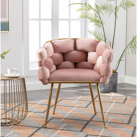 Polsterstuhl aus Samt in Rosa mit Metallgestell in Goldoptik, Armlehnen, belastbar bis 150 kg,73x56x75 cm (1/5)