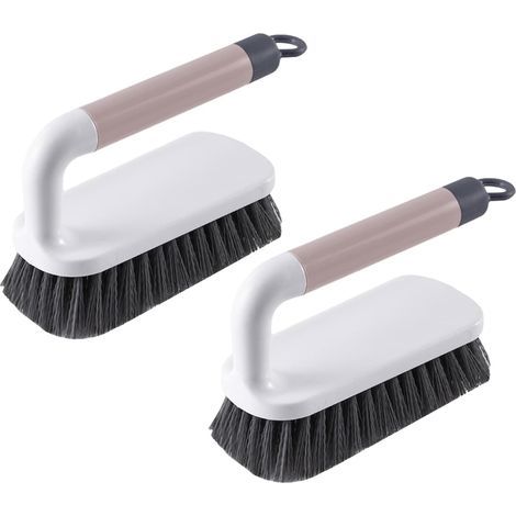 Set di 2 spazzole multiuso per la pulizia e spazzola per strofinare con manico morbido e antiscivolo per cucina, pavimenti, tappeti, rosa (1/5)