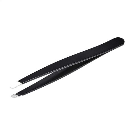 Pinzas oblicuas, pinzas profesionales de acero inoxidable para una depilación eficaz, ideales para rutinas de belleza diarias, estuche de transporte incluido, color negro, paquete de 1
