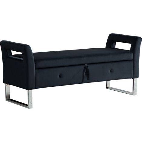 Tabouret de rangement en velours avec accoudoirs pour salon, entrée et chambre, noir