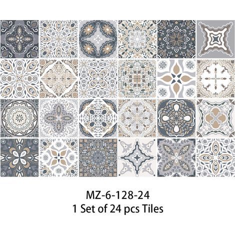 24 Pieces 15x15cm Bathroom and Kitchen Tile Stickers Waterproof PVC Adhesive Wall Decoration Azulejos Mosaic Cement Tiles