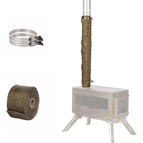 Ofenrohr-Ummantelung, hitzebeständiger Camping-Ofenrohrschutz mit 2 Klemmen, 5 m / 16,4 ft