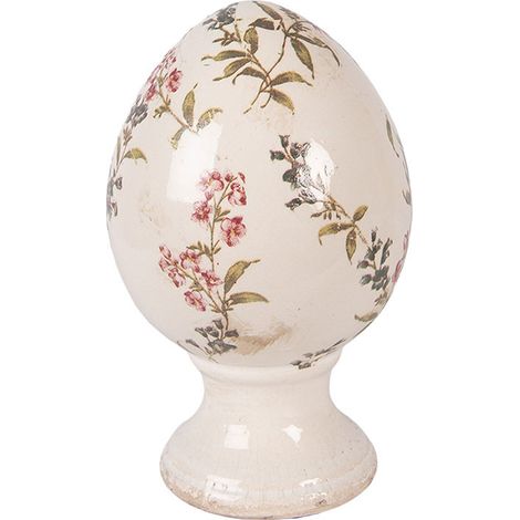 Décoration œuf sur pied céramique beige rose 12x12x19cm