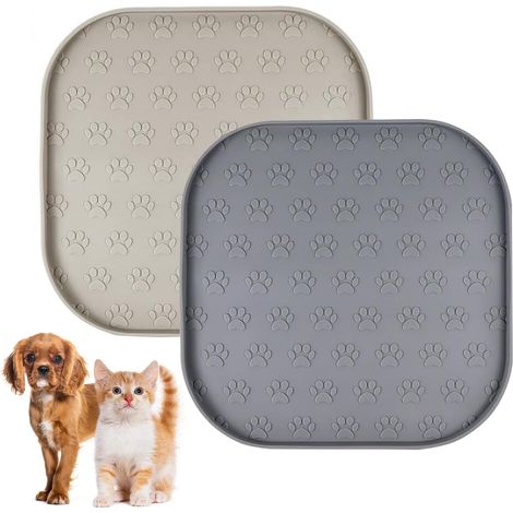 Lot de 2 tapis antidérapants pour gamelle pour chien avec bords surélevés en silicone pour sols et petits chiens et chats 27 cm x 27 cm