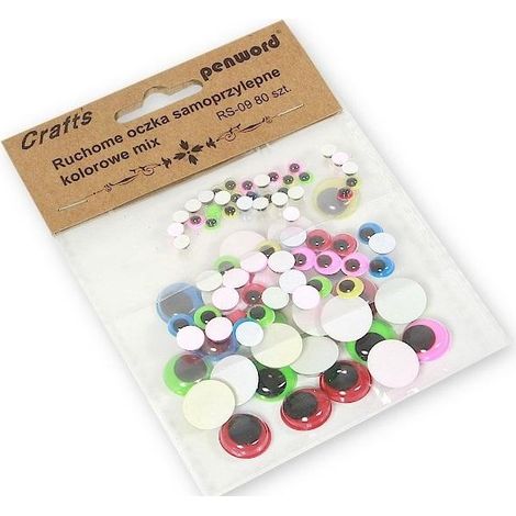 Selbstklebende, bewegliche Augen, bunte Mischung, 80 Stück.