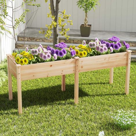 Bac de Jardin Surélevé pour Extérieur avec Pieds Bac à Plantes en Bois avec Panneau Diviseur Trous de Drainage Conteneur Naturel (1/2)