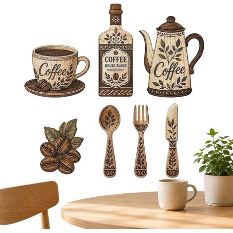 Décoration Murale Café Panneau En Bois 2D Style Campagne Ferme Cuillère Décoration Murale Café Art pour bar bureau maison salle à manger ferme boutique restaurant (1/5)