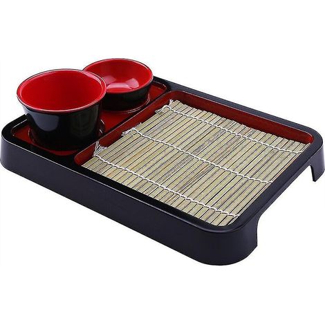 Ensemble de plateaux rectangulaires pour nouilles froides japonaises au sarrasin avec natte en bambou Xixi (1/3)