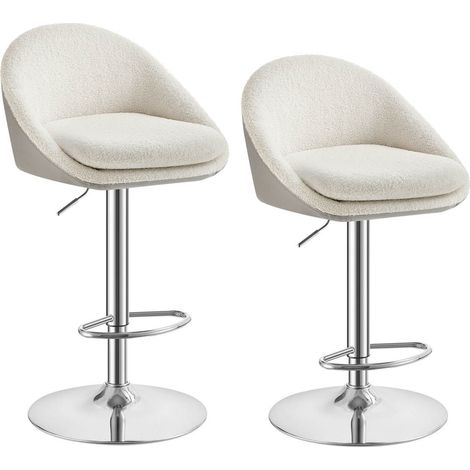 Set di 2 sgabelli da bar sedie da cucina regolabili in altezza girevoli a 360° con schienale base e poggiapiedi acciaio per bancone bar sala da pranzo bianco crema 120007709