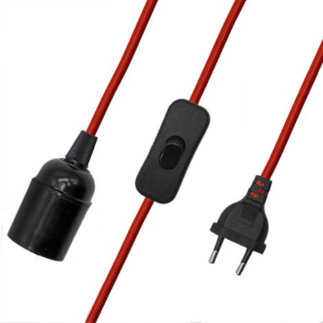 Cable alimentacion trenzado portalampara E27 interruptor 1.5 M Rojo (1/5)