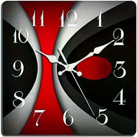 Horloge murale en bois (1 pièce). rouge. noir et gris. design moderne et irrégulier (1/4)