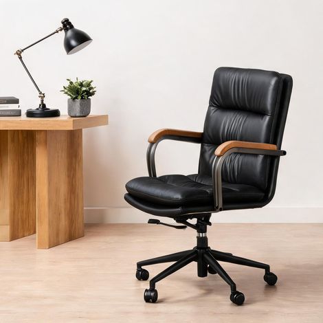 Chaise de bureau coloris noir en cuir métal 73 x 59 x 87 cm (1/5)