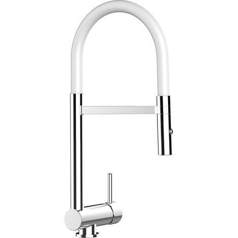 Rubinetto abbattibile miscelatore lavello fontana cucina VIZIO canna abbattibile 6 cm per sottofinestra - canna bianca movibile e doccia due getti staccabile (1/5)