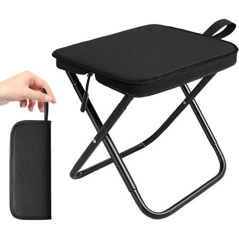Tabouret de camping pliable portable - Repose-pieds d'extérieur pliable - Siège léger - Pliable pour voyage, randonnée, pêche, camping, barbecue, plage, pique-nique, jardin - Noir (1/4)