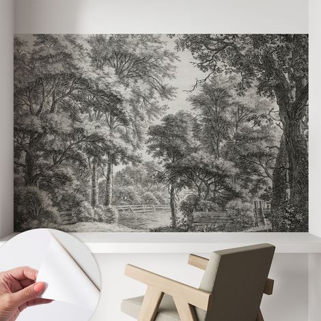 Papier peint autocollant Mural avec colle pour salon et chambre Décoration murale rapide Scène forestière 104x70 cm (1/5)
