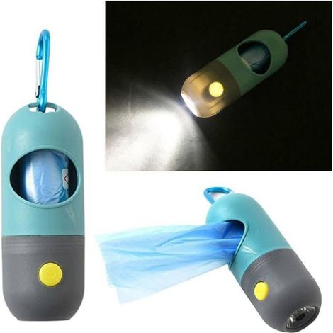 Distributeur de sacs poubelle pour avec mpe de poche LED,clip mousqueton et rouleau de sac (vert) Vert (1/4)