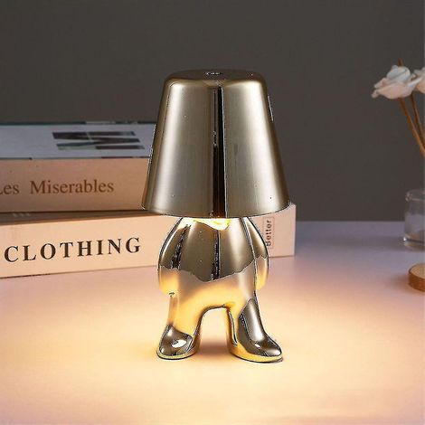 Touch-Nachttischlampe, goldene Thinker-Schreibtischlampe, kabellos, wiederaufladbar, tragbar, dekorativ, mit USB-Ladefunktion – Silber (1/5)