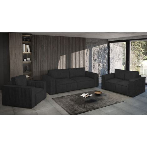Sofaset Designersofa VAJANA 3-2-1 Stoff Tilia Schwarz (1/5)