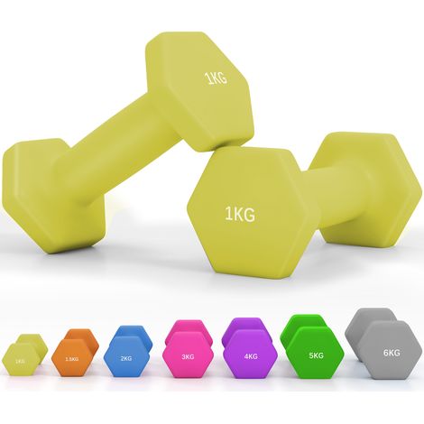 SPORTNOW Hexagonal Dumbbells Weights Pair 2 x 1kg-Yellow (1/5)