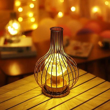 Lampe de table cage en métal, alimentée par piles, avec guirlande lumineuse étoilée à LED, 16 x 16 x 25 cm (1/5)