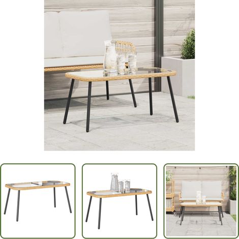 vidaXL Table basse en verre - Table basse Marron et Noir 90 x 45 x 43 cm Poly Rattan et verre (1/5)