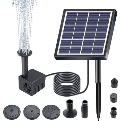 Fontaine Solaire, Fontaine à Eau Solaire Automatique DC sans Balais à Entraînement Direct, Panneau Solaire 1,5 W, Pompe à Eau Solaire pour Jardin (1/5)