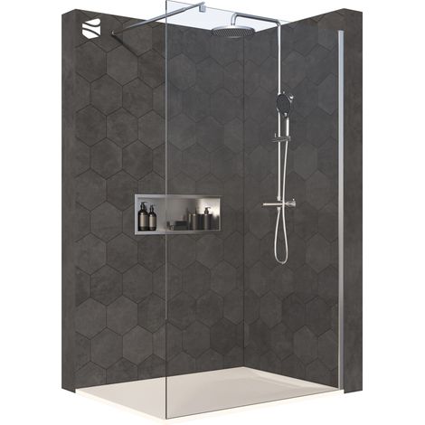 BERNSTEIN - Paroi de douche italienne 140x200cm en verre clair ESG 10mm, avec barre de fixation - EX1011400mm