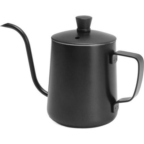 Bouilloire à filtre manuelle en acier inoxydable 304, bec long et étroit, 350 ml, noire, avec couvercle. (1/5)