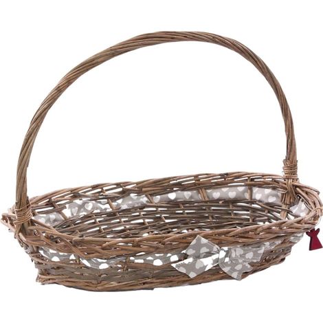 Cesto ovale grigio con fiocco, 55x39H40 cm