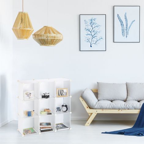 Relaxdays Regalsystem 9 Fächer, Raumteiler Kunststoff, Standregal offen, Badregal DIY, HBT: 95 x 95 x 32 cm, weiß