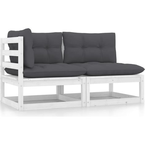 Set de muebles de jardín 2 pzas con cojines madera pino blanco vidaXL (1/5)