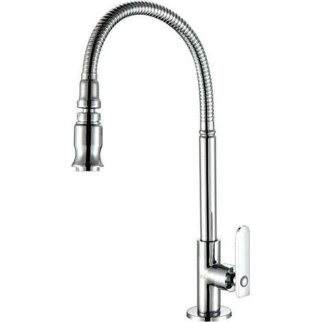 Küchen-/Gartenarmatur – 360° schwenkbarer Auslauf – Ausziehbare Brause – Edelstahl – Nur Kaltwasser – Chrom-Finish – Für Außen-/Waschbecken – 1-teilig