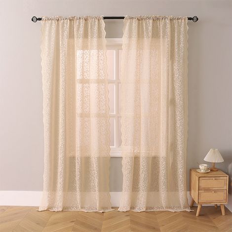 Rideau de terrasse en 2 pièces, adapté aux portes coulissantes, portes de terrasse et portes coulissantes en verre (petit imprimé floral beige 140160CM).