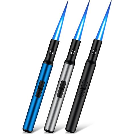 Lot de 3 briquets tempête rechargeables à gaz Longueur : 19 cm Pour bougies, cuisson, camping, barbecue, cheminée(sans gaz) (1/5)