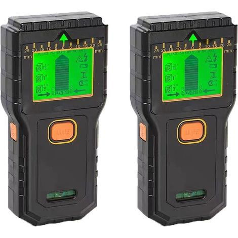 Paquete de 2 Detectores de Pared — Escáner de Pared 7 en 1 con Pantalla LCD y Alarma Sonora Detecta Metal, Madera y Cables de CA (Negro)
