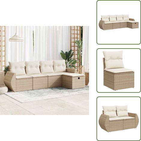 Salon de jardin avec coussins 5 pcs beige résine tressée - Ensemble De Canapés De Jardin - Ensembles De Canapés De Jardin - Ensemble De Canapés D'extérieur - Salon De Jardin (1/5)