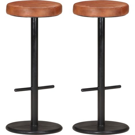 Tabourets de bar lot de 2 marron cuir véritable (1/5)
