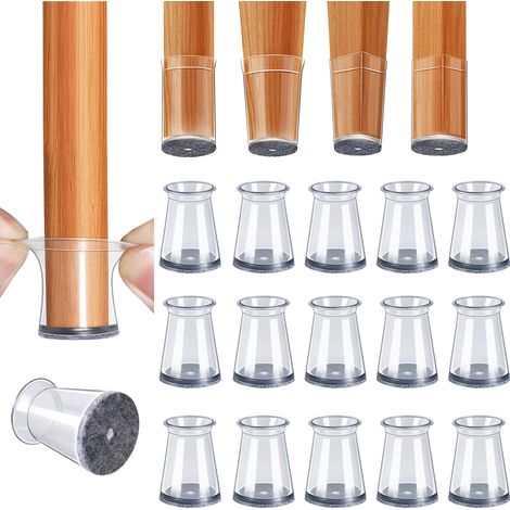 Lot de 32 Protège-pieds de Chaise, Embouts pour Tabourets de Bar, Capuchons Silencieux pour Meubles sur Parquet, Rondelles en Feutre et Silicone pour Chaises de Salle à Manger (Transparent, Très Petit (1/5)