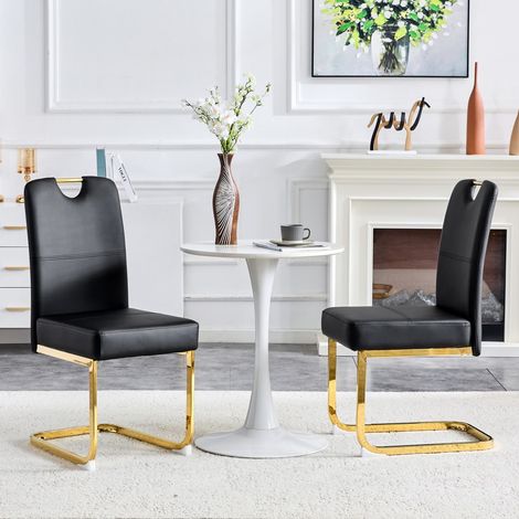 Lote de 2 sillas de comedor - 43 x 56 x 97 cm - Asiento grueso ergonómico con muelles y tapizado de PU - Negro (1/5)