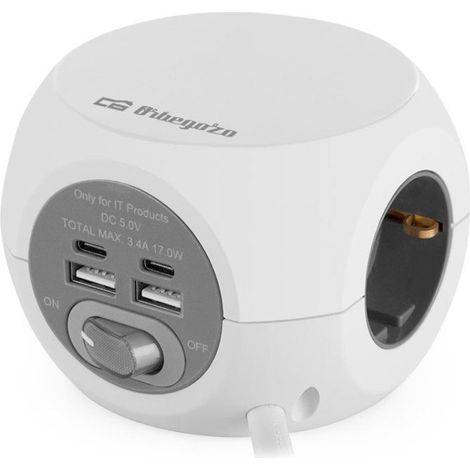 Ciabatta elettrica orbegozo en 4000/ 3 prese de corrente/ 2 usb a - 2 usb tipo c/ bianco e grigio